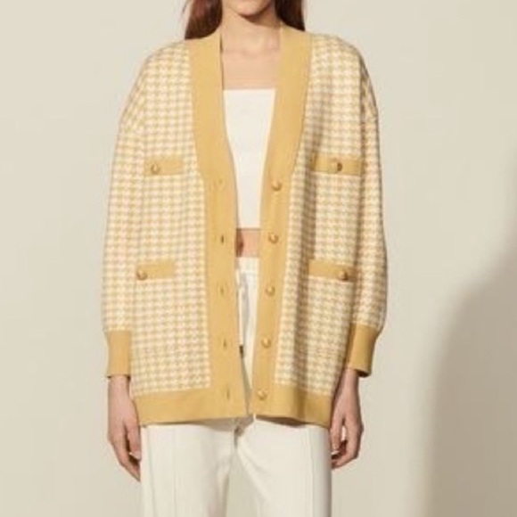 Joie Mustard Checked Cardigan Sweater - Picture 2 of 4